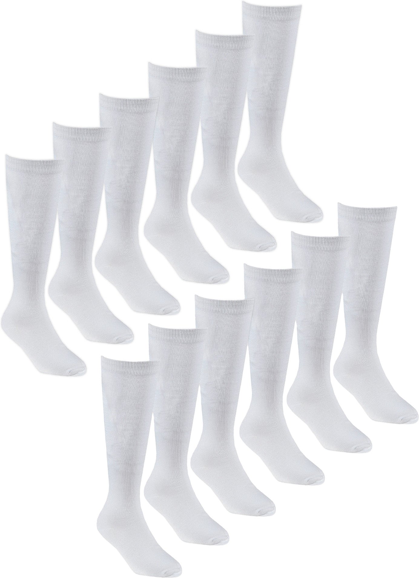 12 Paar Multipack Mädchen Kniestrümpfe aus Bambus | Lange Schule Kinder Socken - Weiß