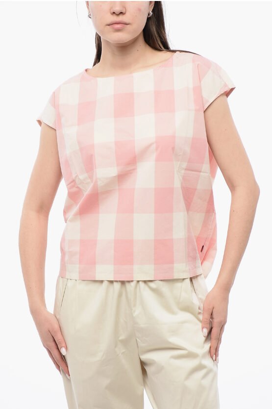 Ärmellose Bluse aus Baumwolle mit Vichy-Karomuster und Kordelzug in Weiß und Rosa