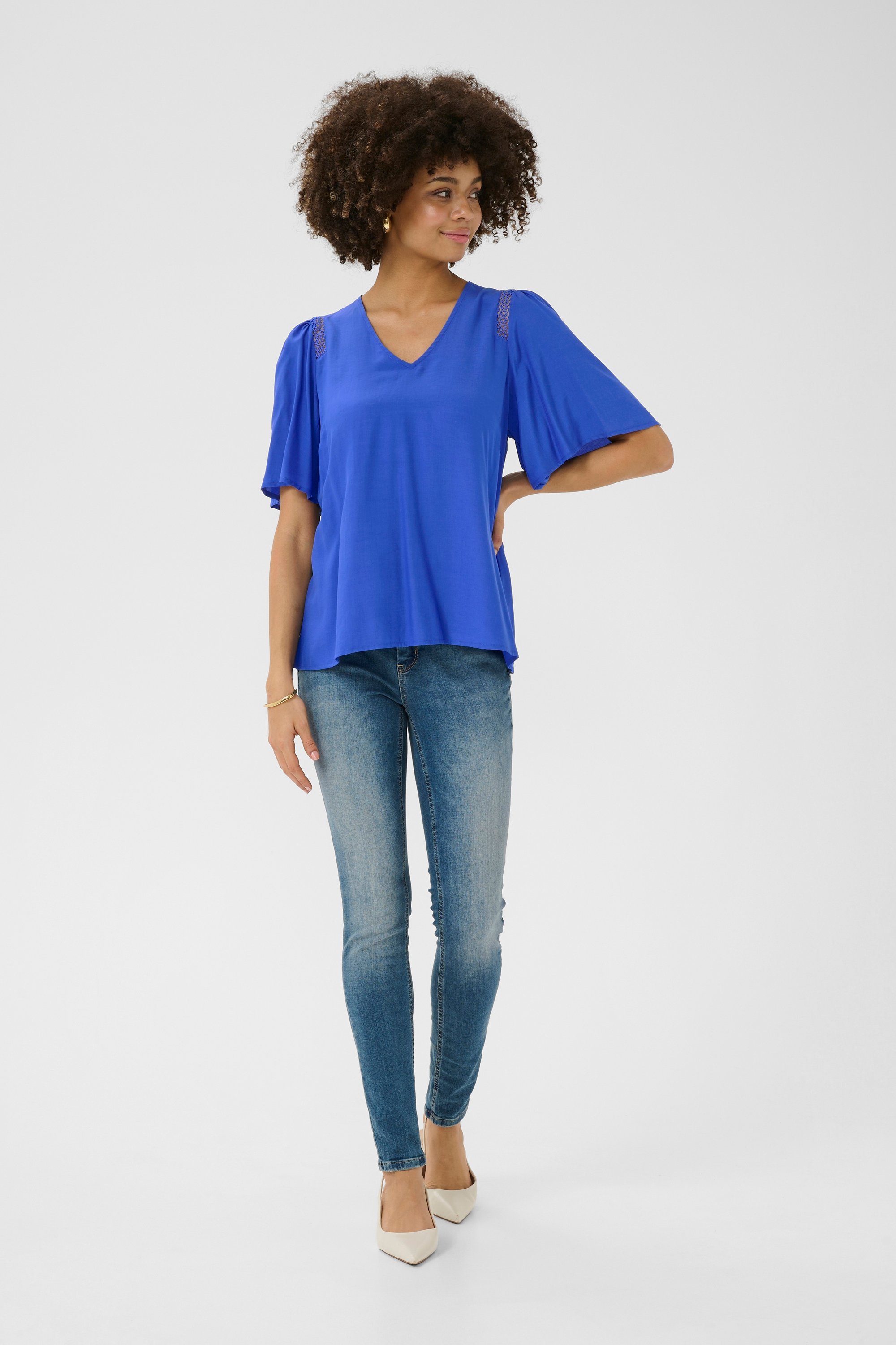 Thumbnail - Kurzarm-Bluse CUsif Relaxed fit blue