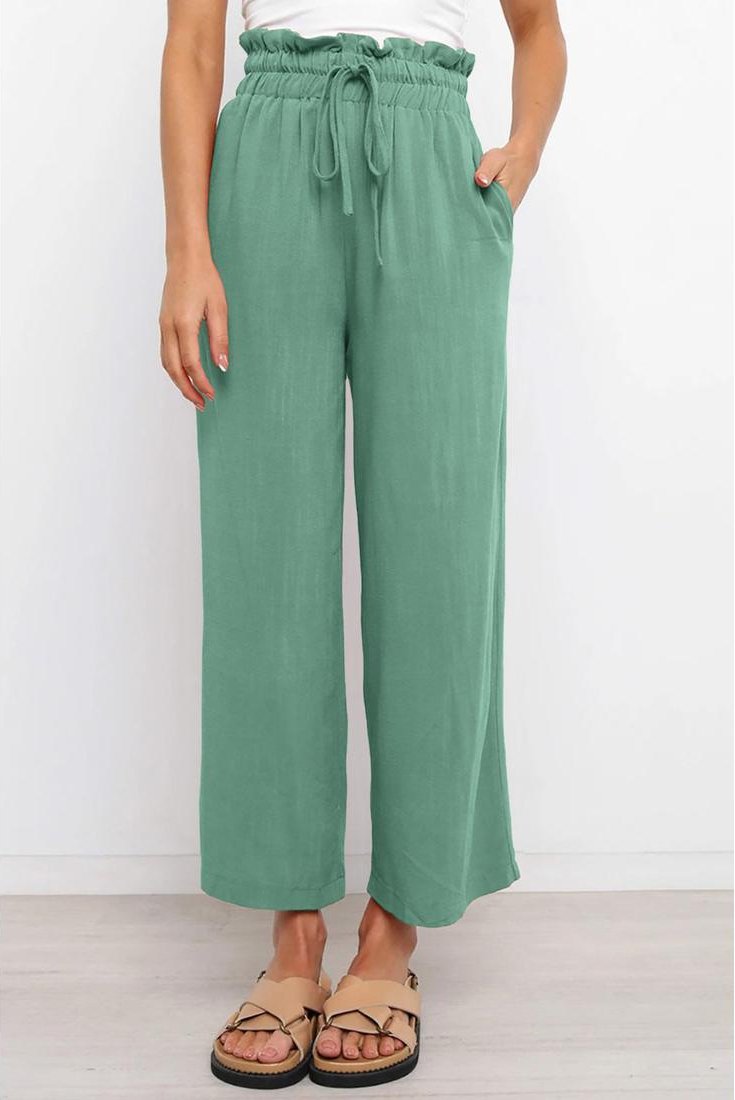 Thumbnail - Damen Freizeithose mit Kordelzug und Paperbag-Taille, weiter Beinabschluss