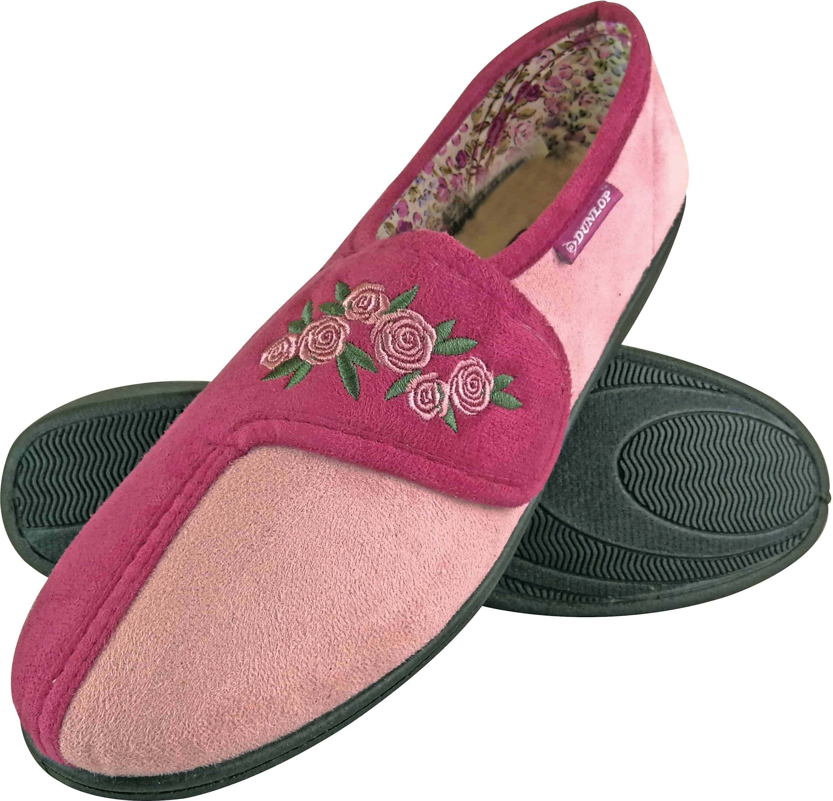 Dunlop - Ladies Adjustable Wide Fit Memory Foam Floral Velcro Hausschuhe für ältere Frauen