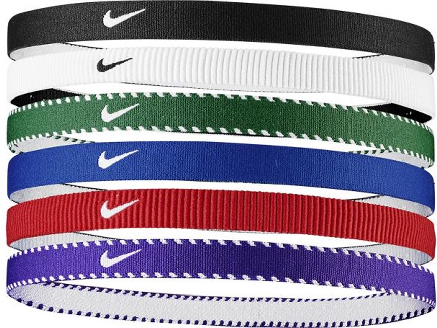 Nike - Stirnband, Flex, Klassisch (6er-Pack) (Game Royal/Universitäts-Rot/Weiß)