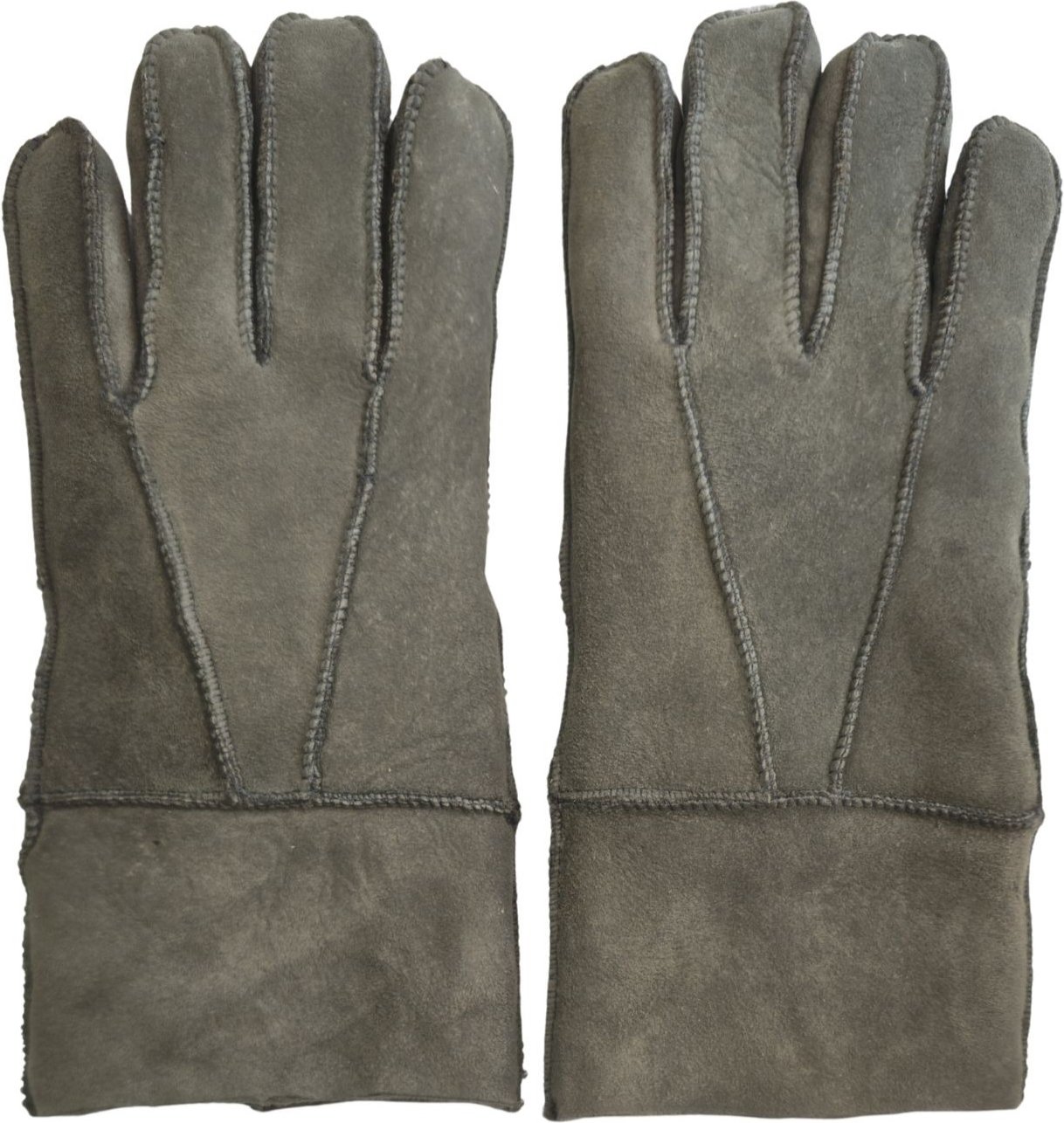 Graue Unisex-Handschuhe aus Schaffell-Wildleder mit aufrollbaren Bündchen