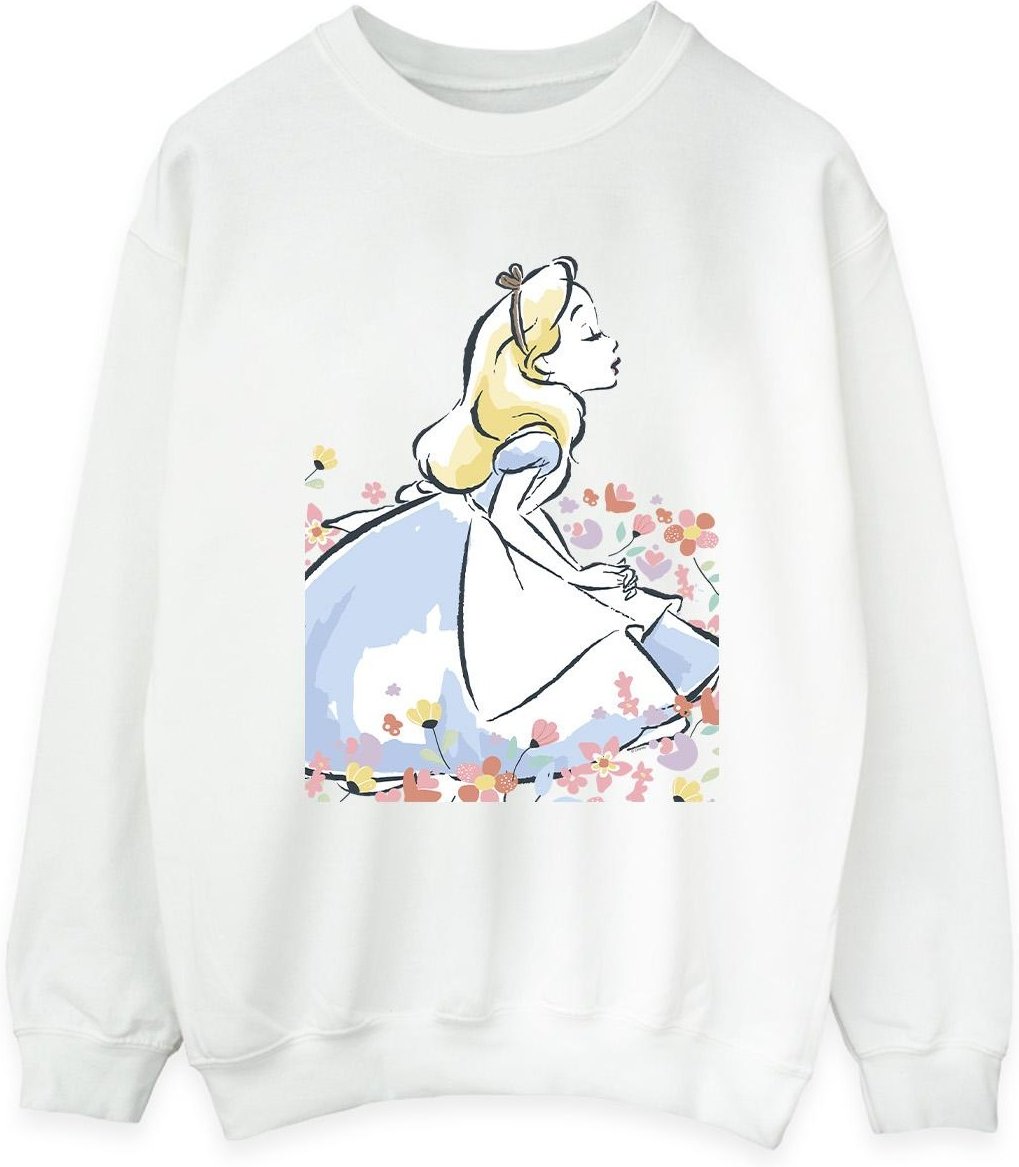 Disney - "Alice In Wonderland Sketch Flowers" Sweatshirt für Damen (Weiß)