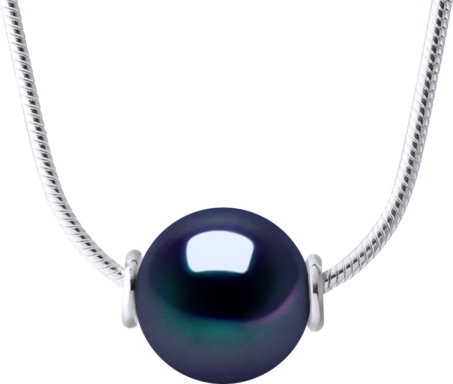 Süßwasserperlenkette 10-11mm Rund Mesh Schwarz Serpentin 925