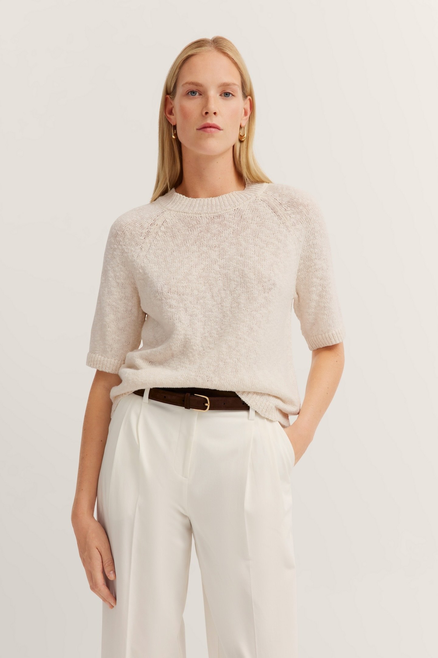 Bugatti Damen Sommerpullover aus Baumwoll-Leinen-Mischung