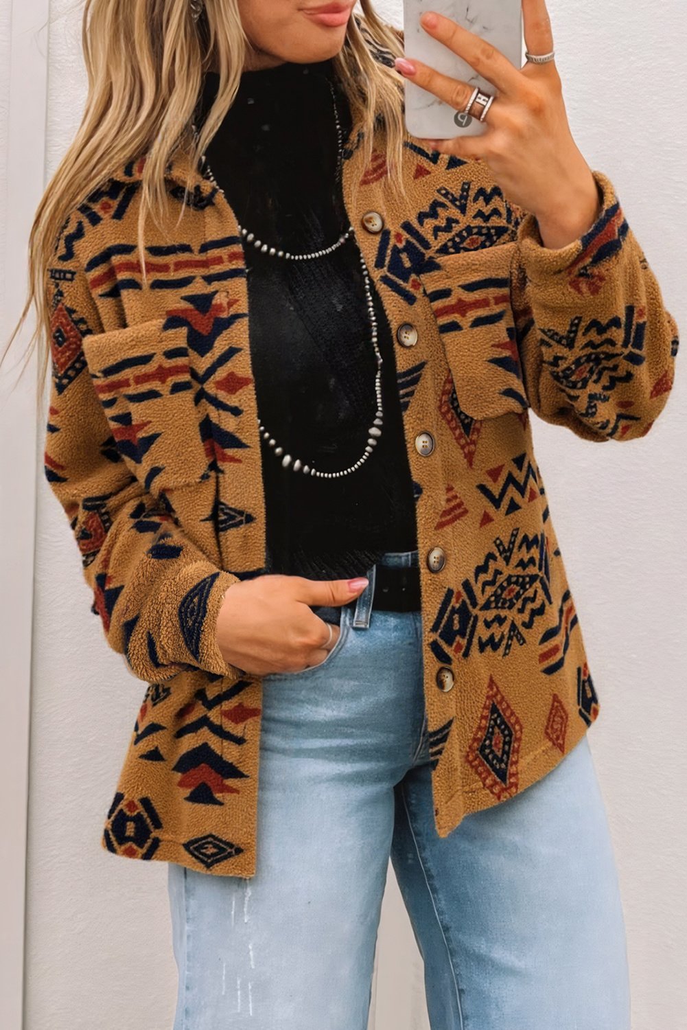 Geometrische Button-Down-Jacke