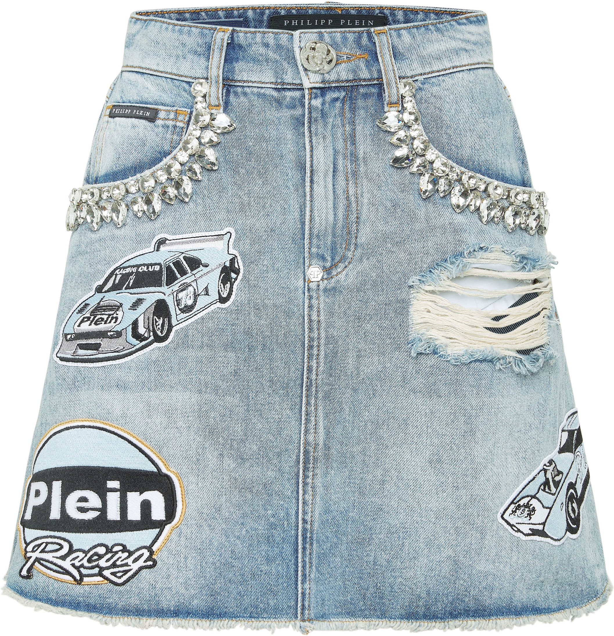 Denim Mini Skirt Stones Cars Racing