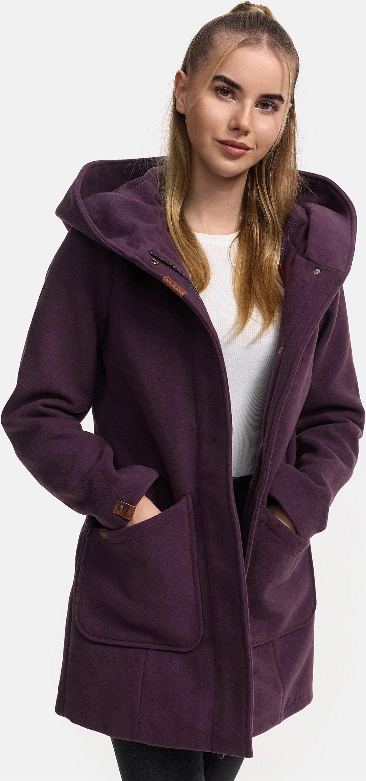 Marikoo Damen Wintermantel mit Kapuze und tailliertem Schnitt