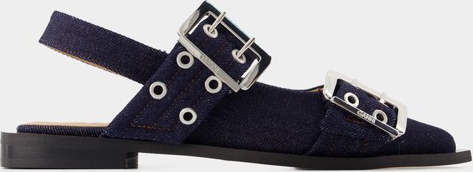 Feminine Buckle Ballerinas - Ganni - Baumwolle - Blau