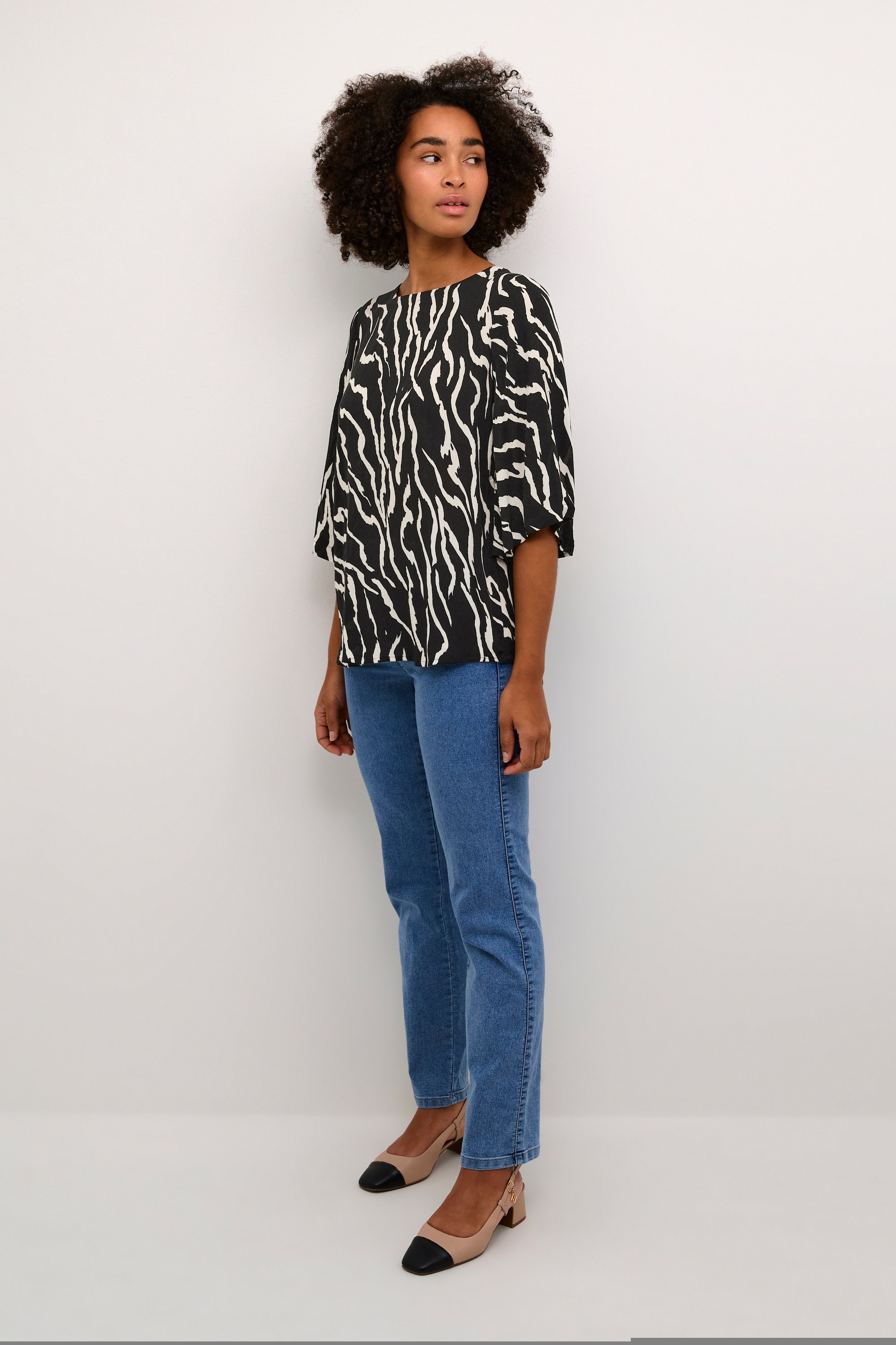Langarm-Bluse Regular fit Black / Antique Zebra Print animal
