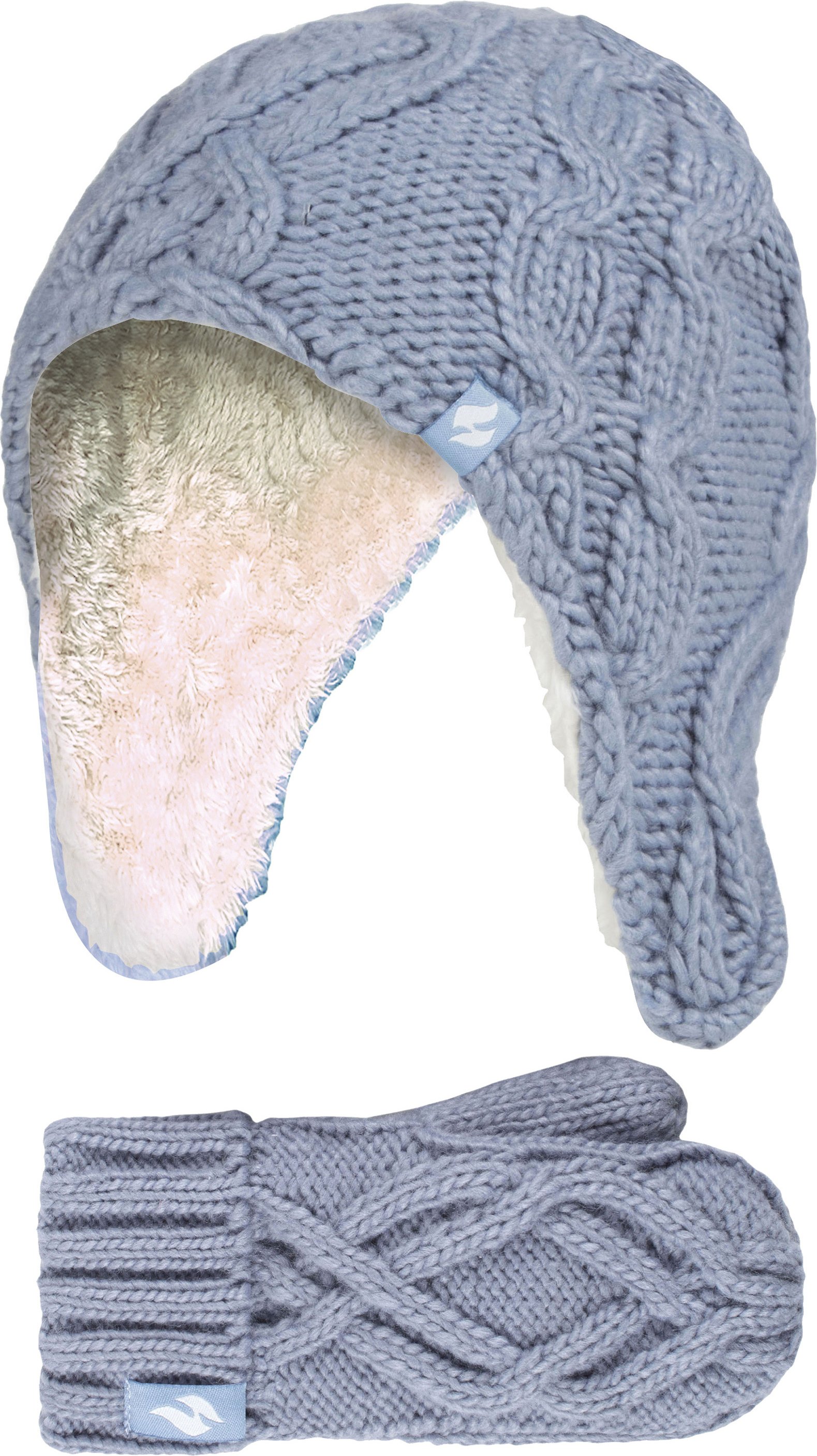 Wärmehalter - Mädchen Majestic Soft Cosy Kabel gestrickt Design Bobble Trapper Hut und Handschuhe Handschuhe Set - Dusty...