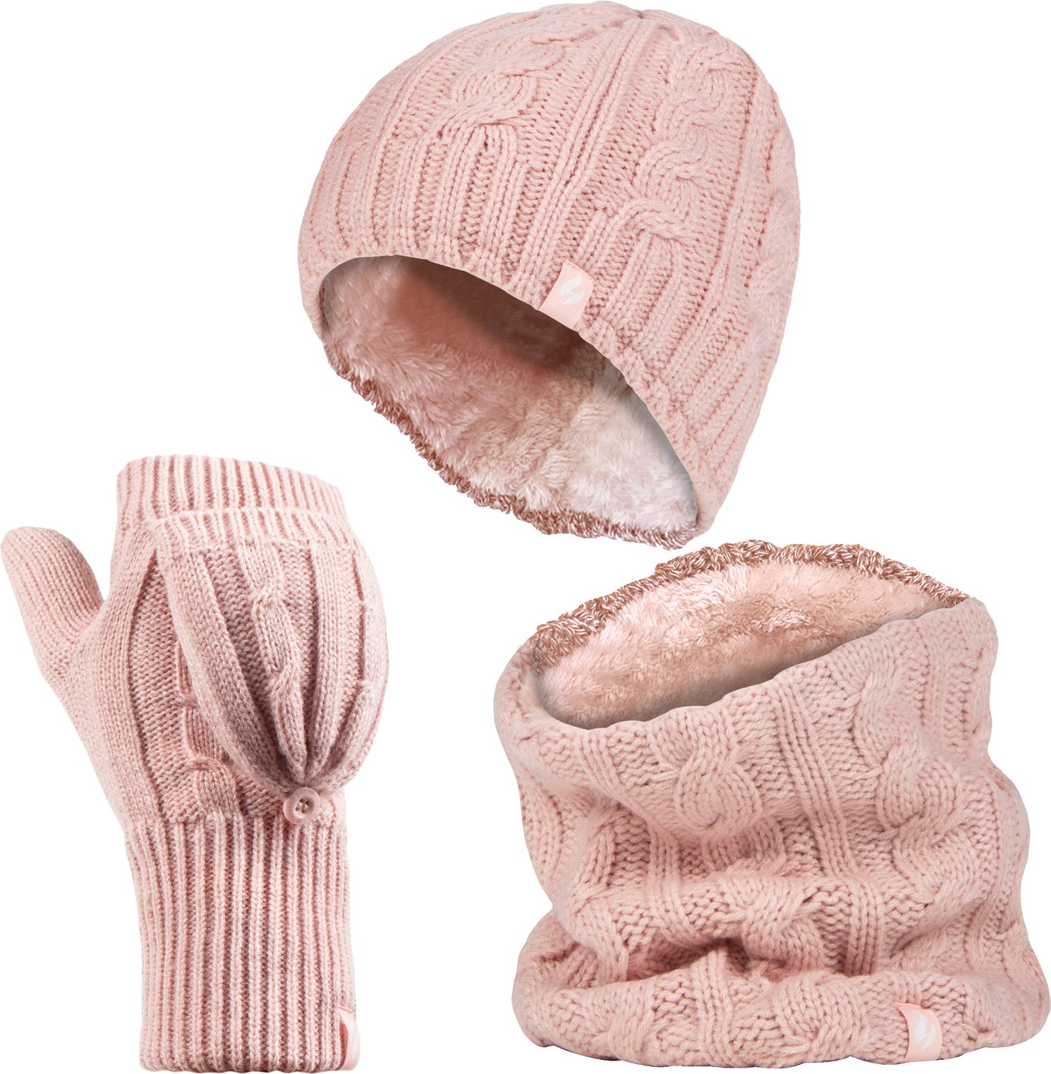 Heat Holders - Womens Thermal Winter Fleece Mütze, Halswärmer und Converter Handschuhe Set - Dusky Pink