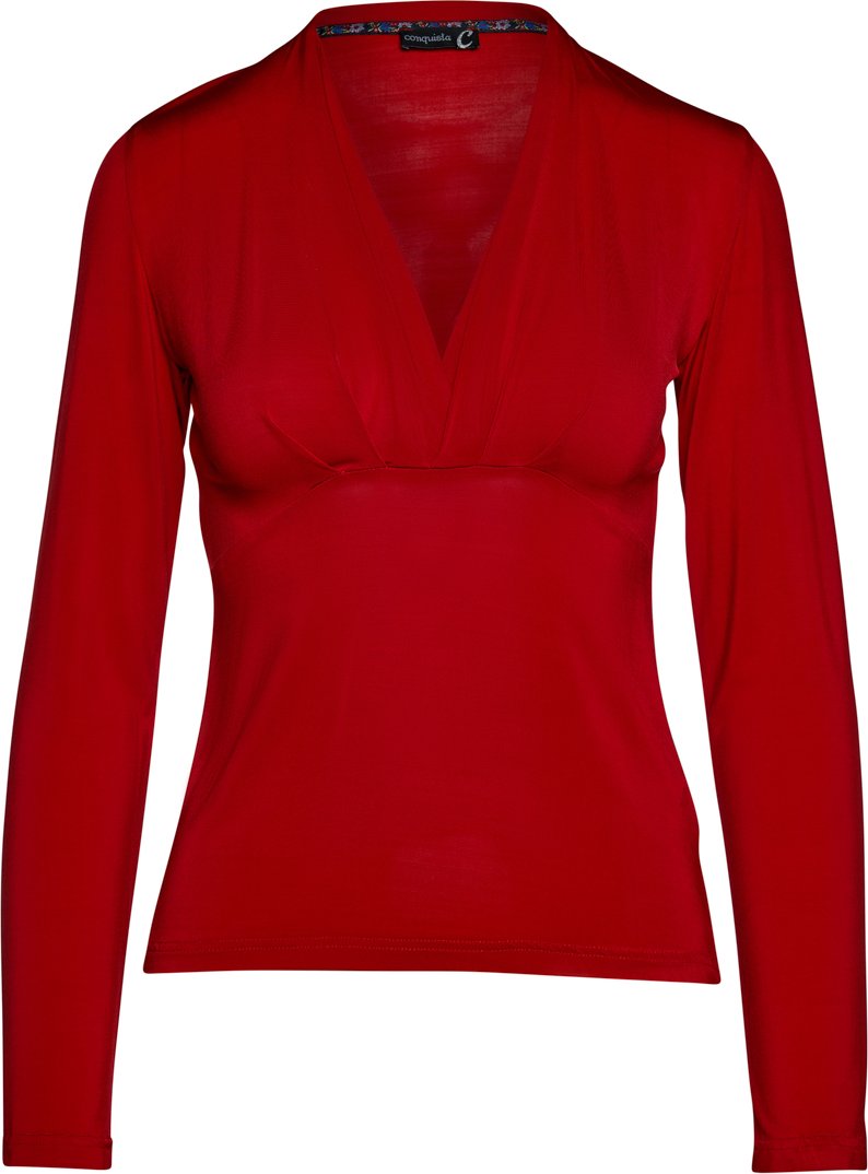 Thumbnail - Rotes langärmeliges Faux Wrap Top