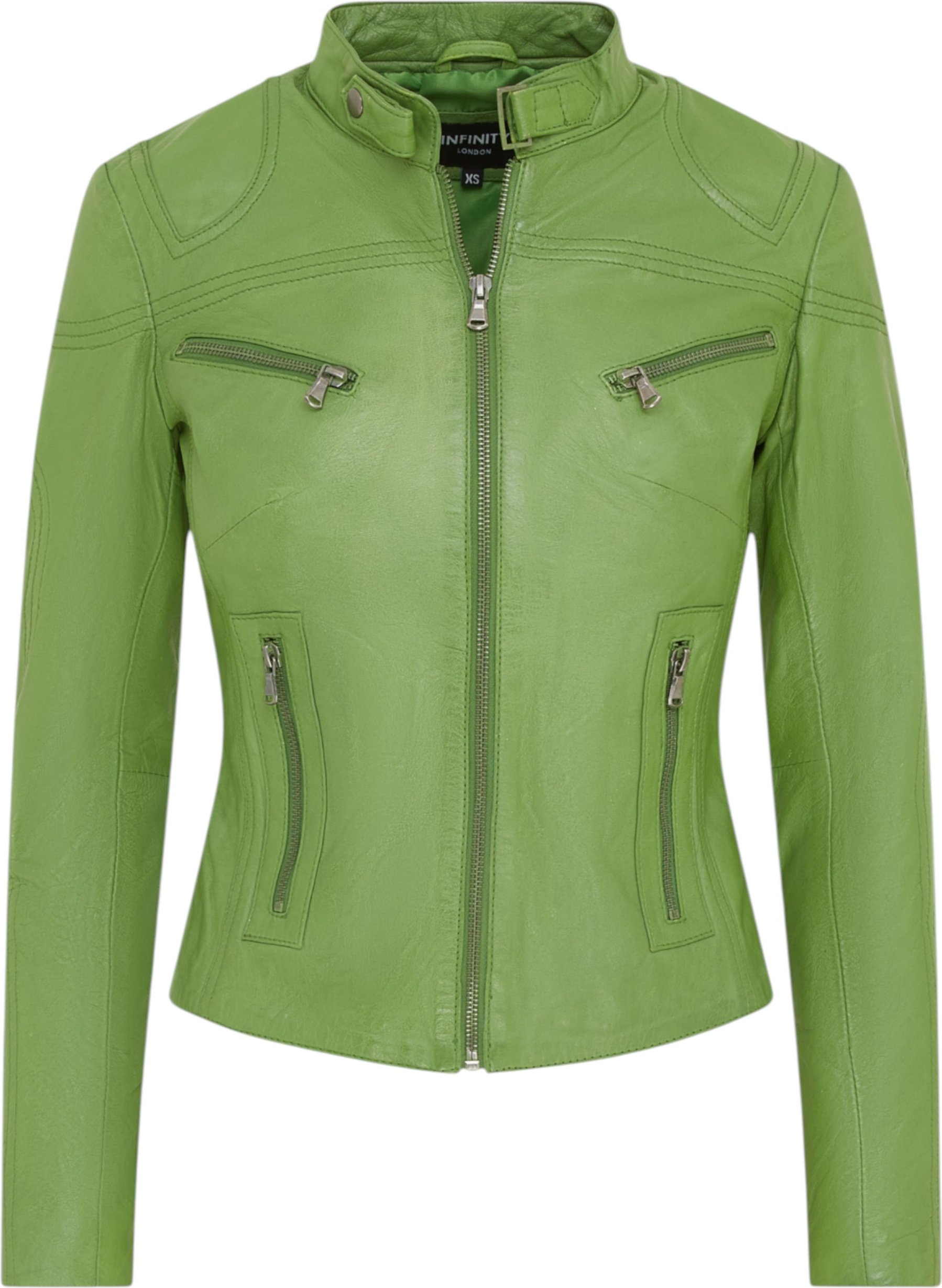 Grüne Slim-Fit-Bikerjacke aus Leder für Damen – Maldon