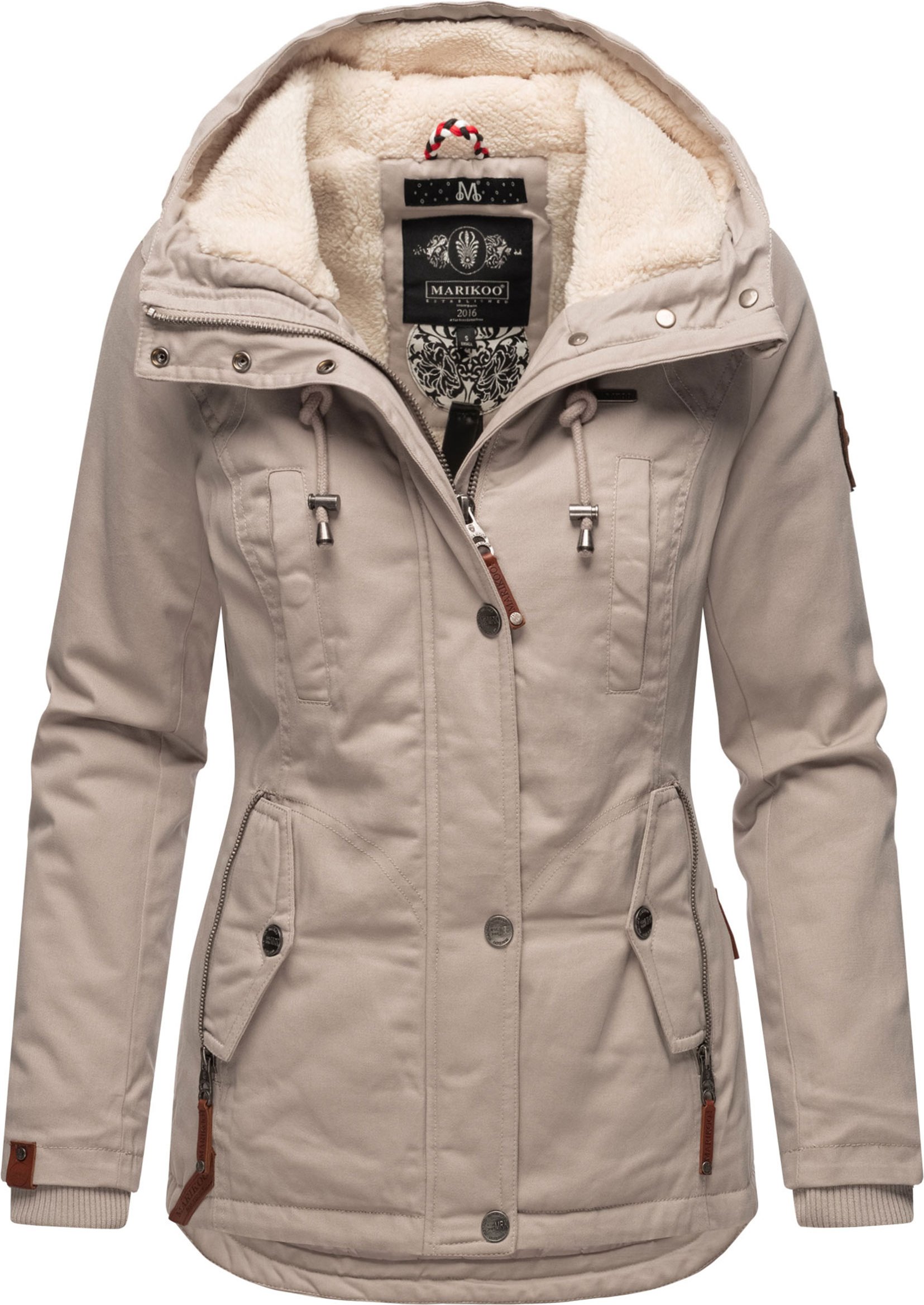Marikoo Damen Winterjacke mit Teddyfell-Innenfutter & Kapuze