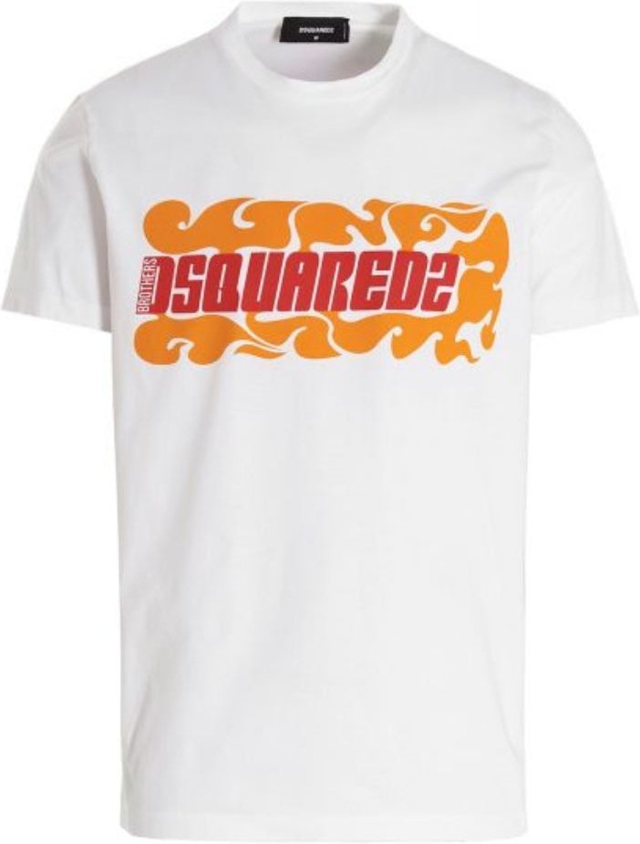 Dsquared2 - Weißes T-shirt Mit Flammenlogo