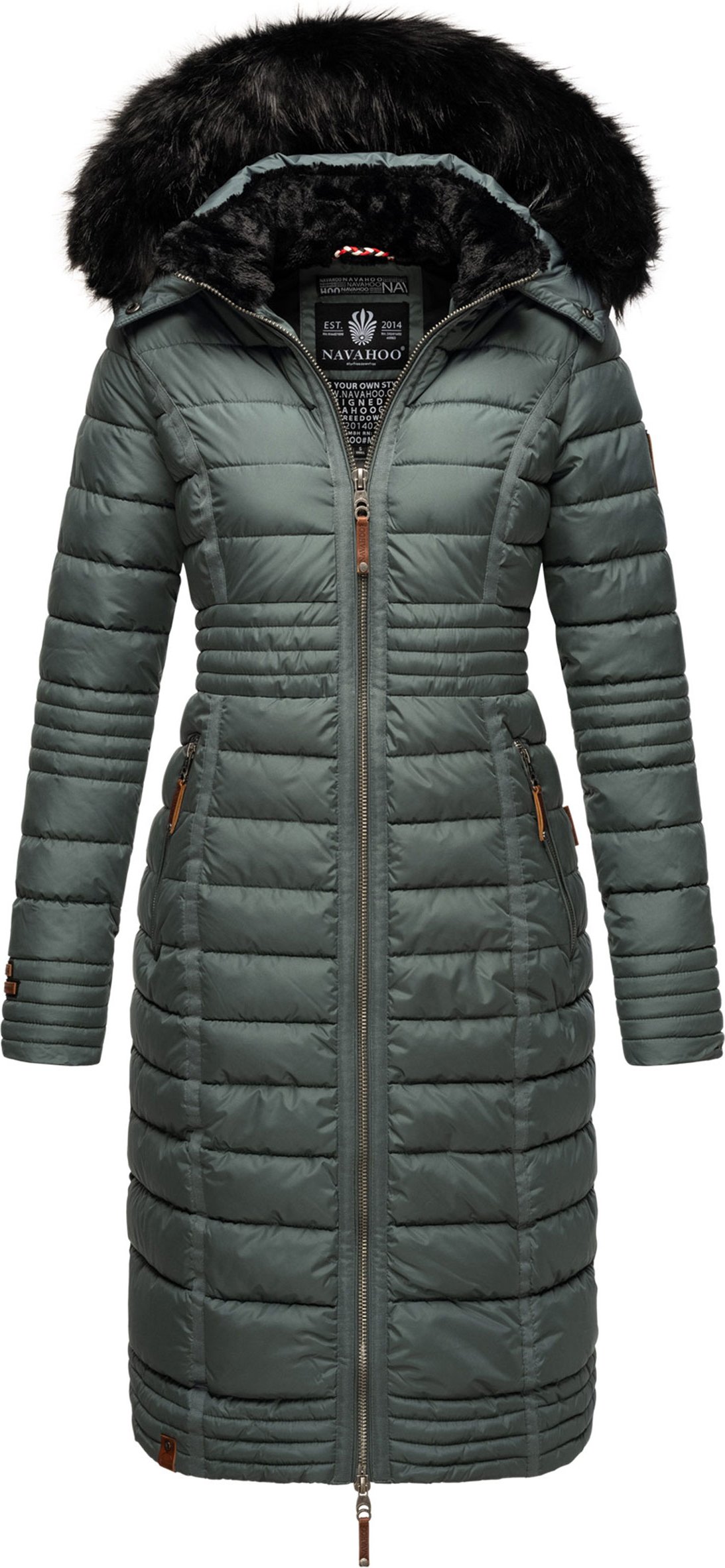 Navahoo Damen Winterjacke Umay – Lange Steppjacke mit Abnehmbarer Kapuze & Kunstfell