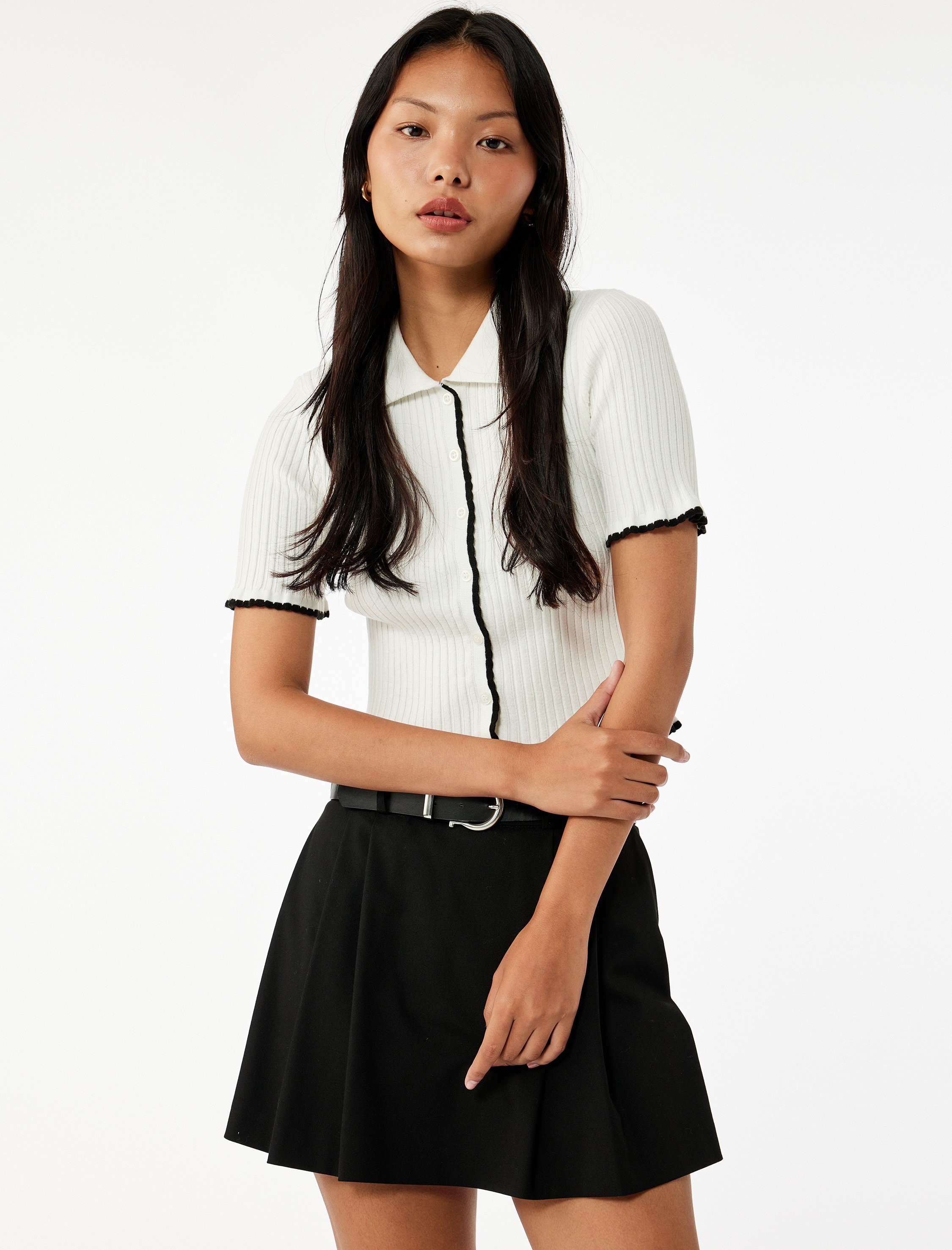 Koton KARDIGANS Polo-Collier Knopf-Detail Stricktop