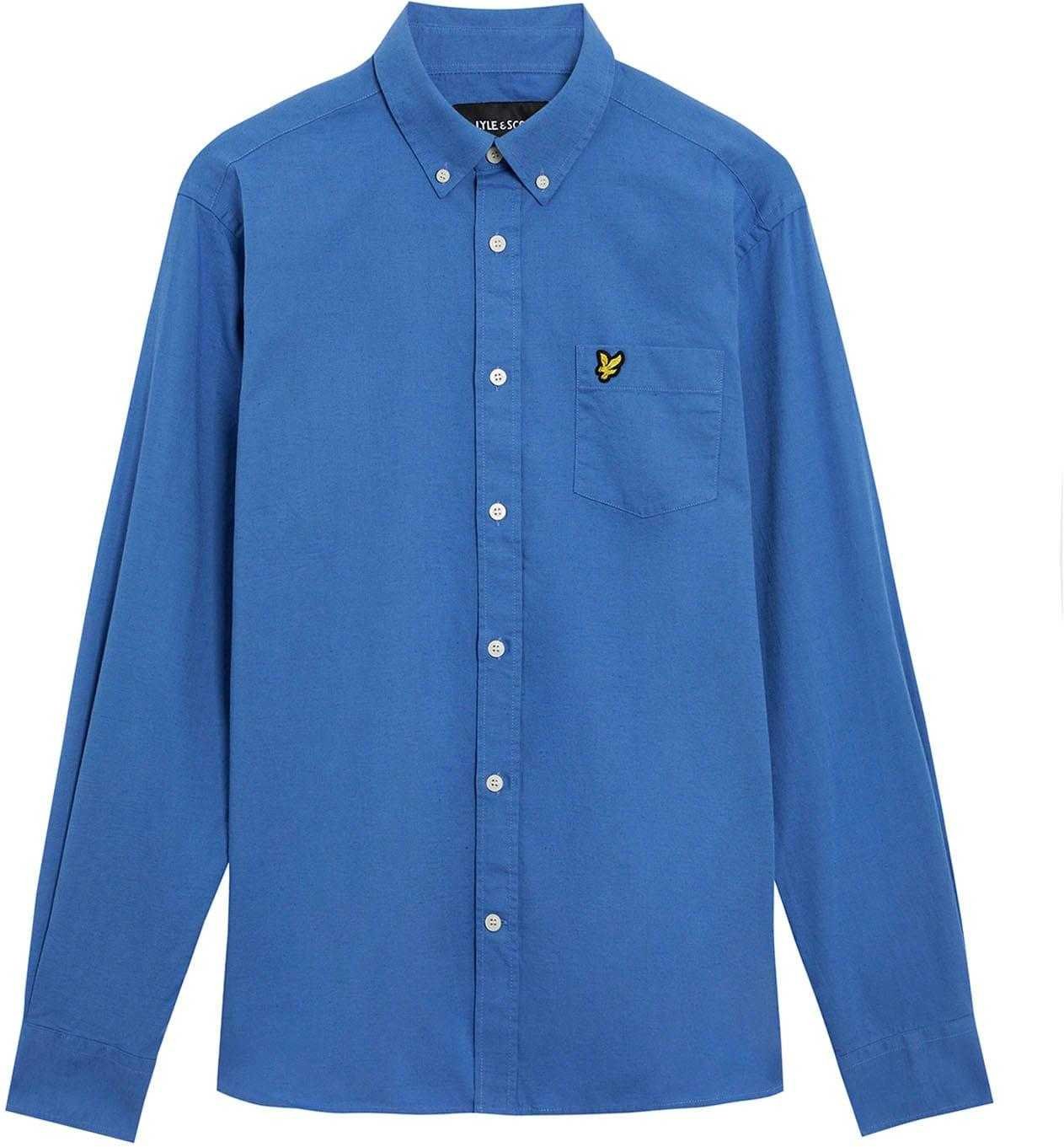 Lyle & Scott Herren Baumwoll-Leinen Button-Down Hemd (Blau)
