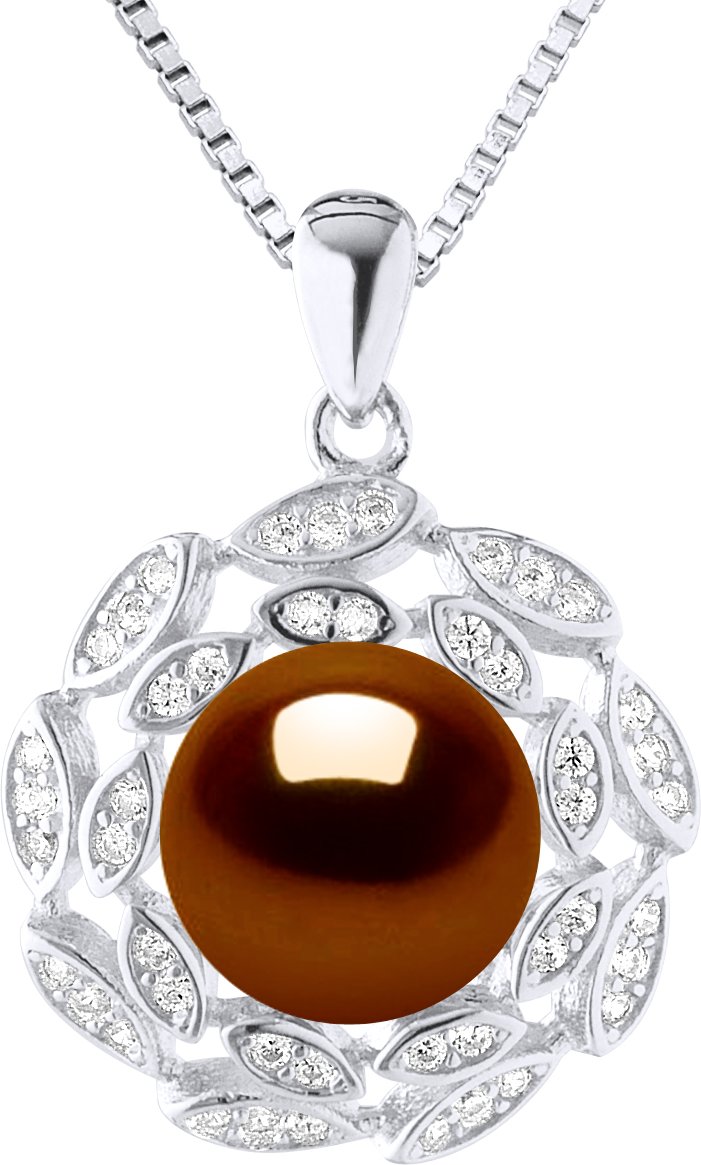 SUN Halskette Süßwasserperle 9-10 mm Schokolade 925