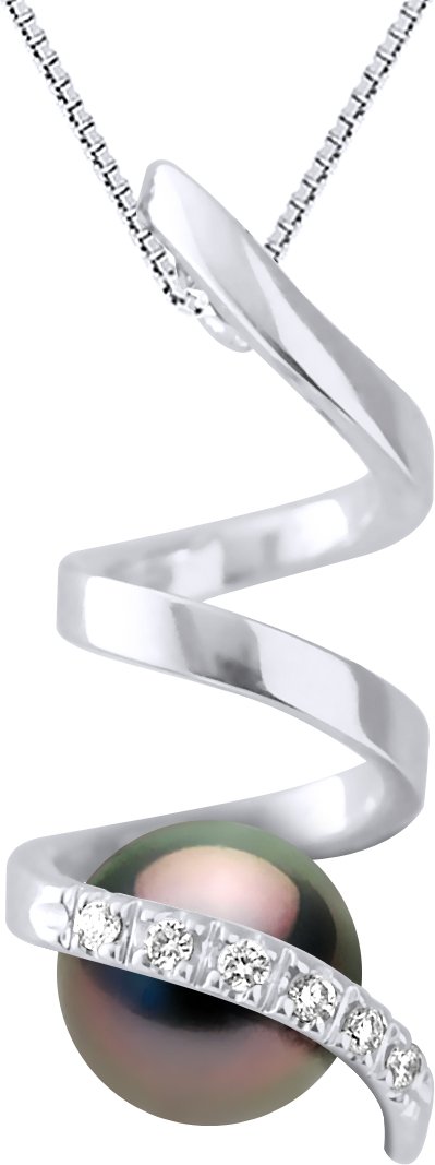 Anhänger Spiraldiamanten 0,06 cts – Qualität HSI – Weißgold – echte Tahiti-Zuchtperle rund 7–8 mm