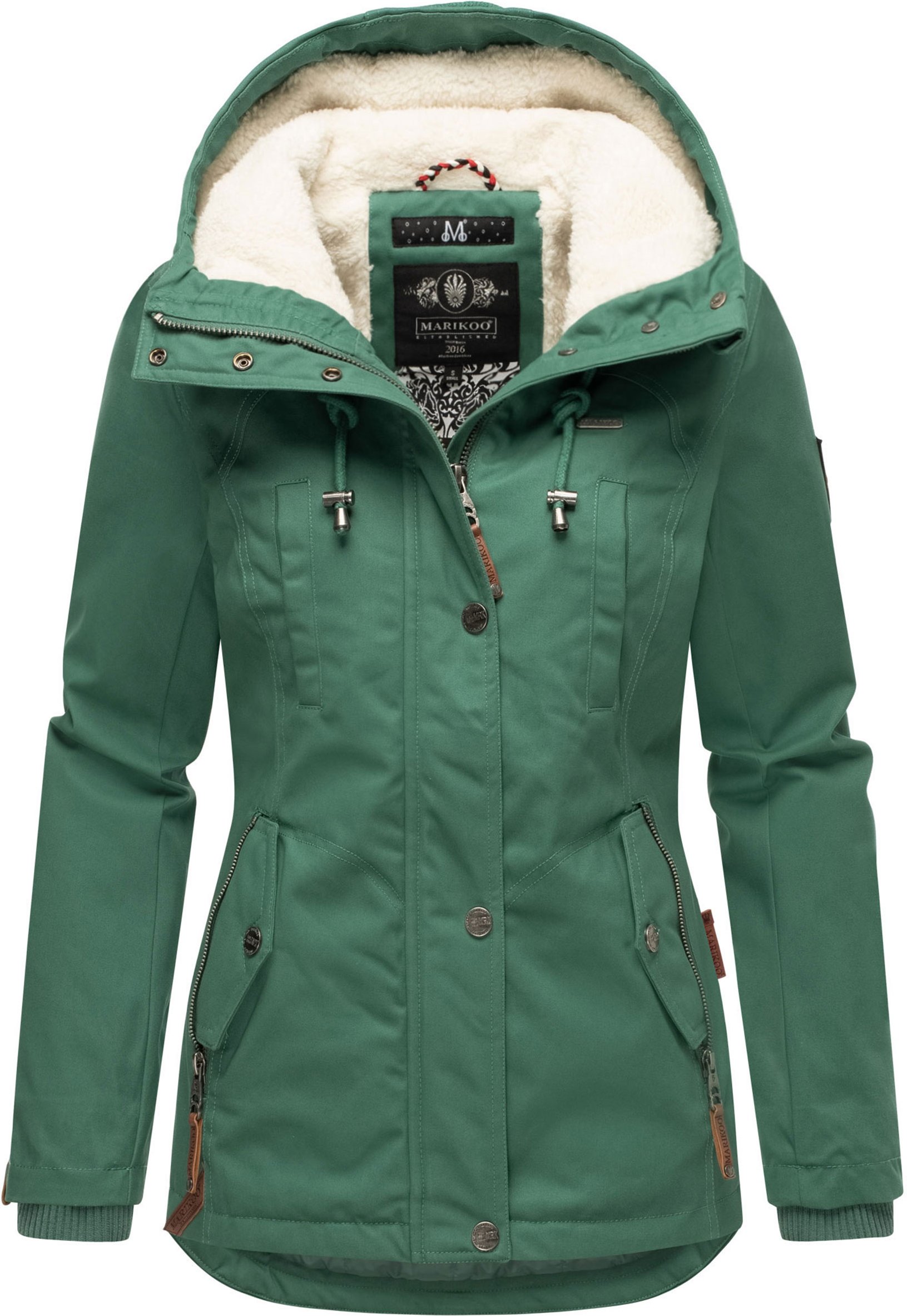 Marikoo Damen Winterjacke mit Teddyfell-Innenfutter & Kapuze