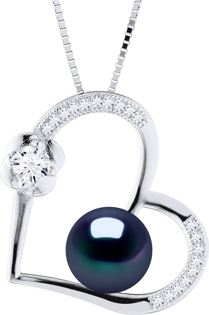 LOVE Halskette Süßwasserperle 8-9mm Schwarz 925