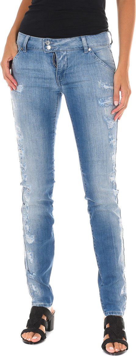 Lange Denim-Hose getragen und zerrissen Wirkung 10DBF0598 Frau