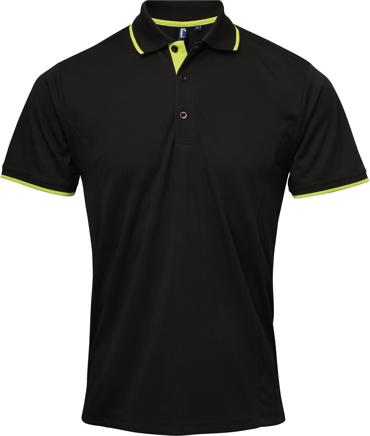 Premier Mens Contrast Coolchecker Polo Shirt (Schwarz/Limette)
