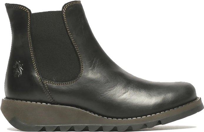 Fly London Damen SALV Chelsea-Stiefel aus Leder mit Keilabsatz, Schwarz