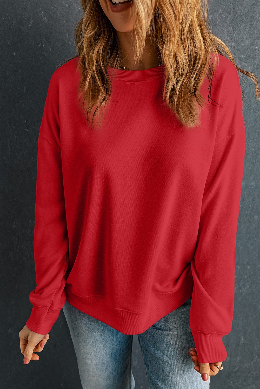 Roter solider klassischer Rundhals-Pullover Sweatshirt