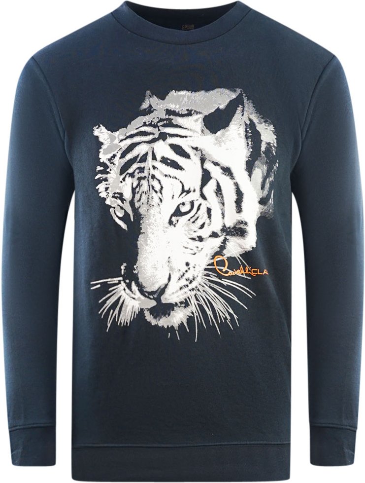 Cavalli Class Tiger-Silhouette-Logo Sweatshirt in Marineblau