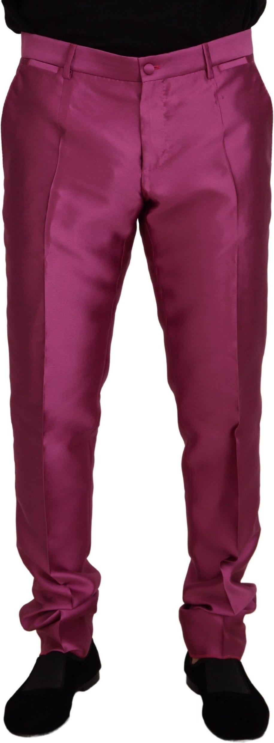 Lila Satin-Hosen Slim Fit