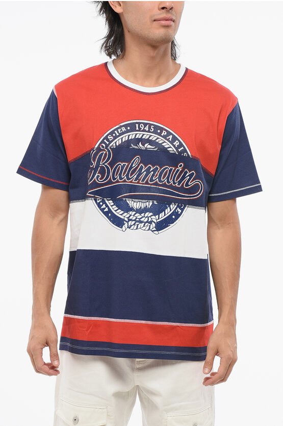 T-Shirt mit Rundhalsausschnitt und Farbblockdesign und aufgedrucktem Logo in Weiß, Blau und Rosso