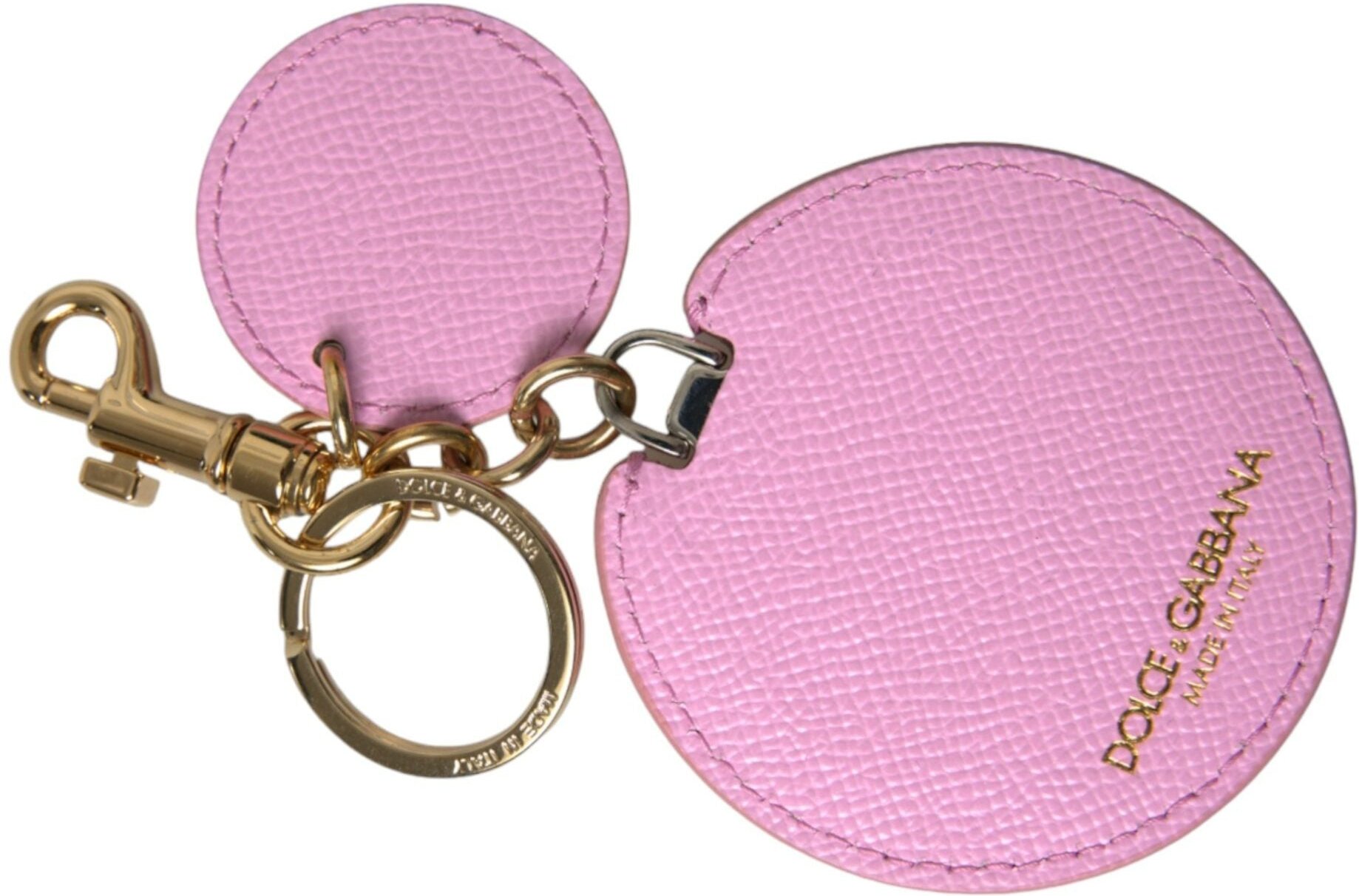 Dolce & Gabbana Pink Kalbleder Schlüsselanhänger mit Gold-Metall-Logo-Druck