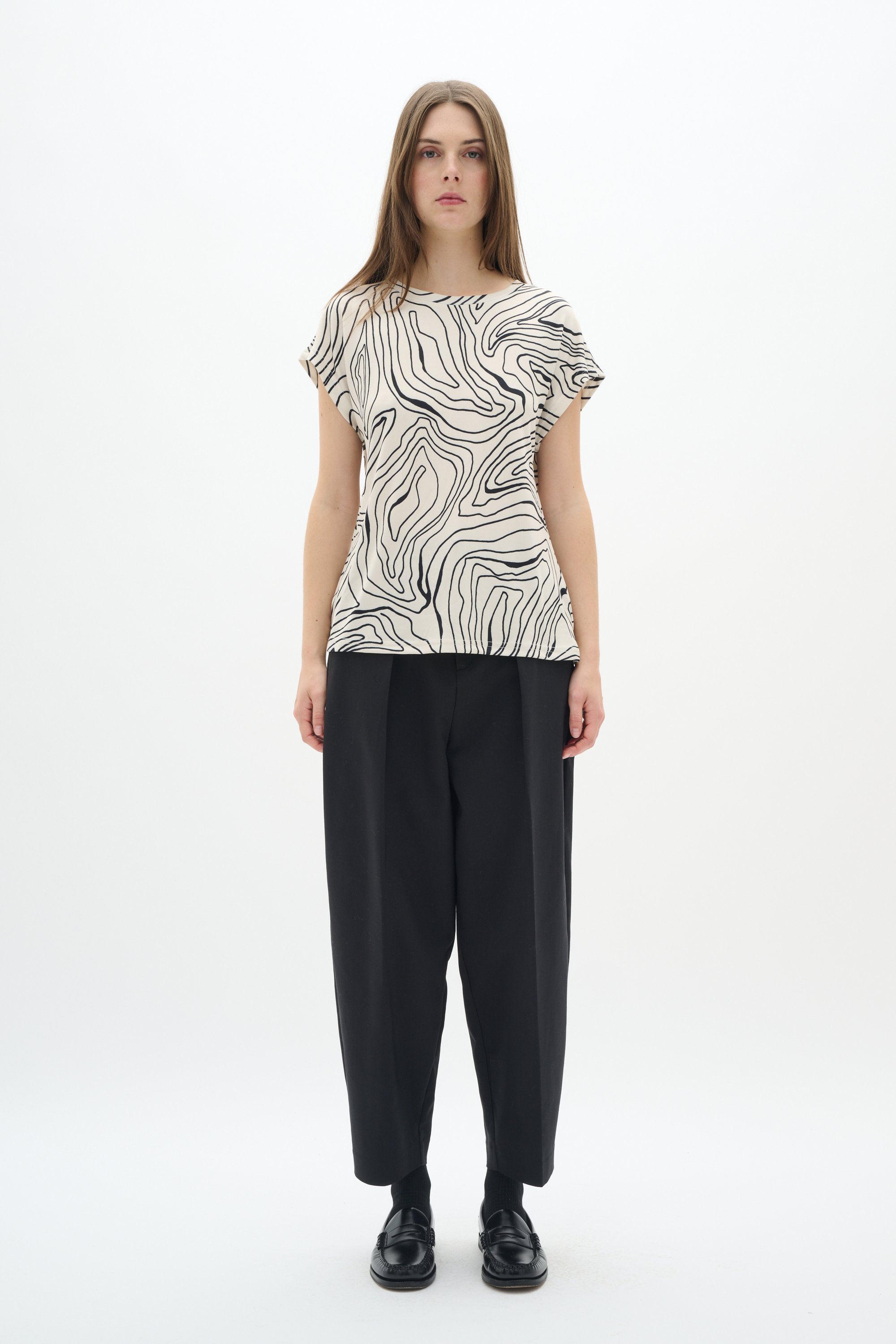 Thumbnail - T-shirt Gerade Passform Graphic Stripe white black