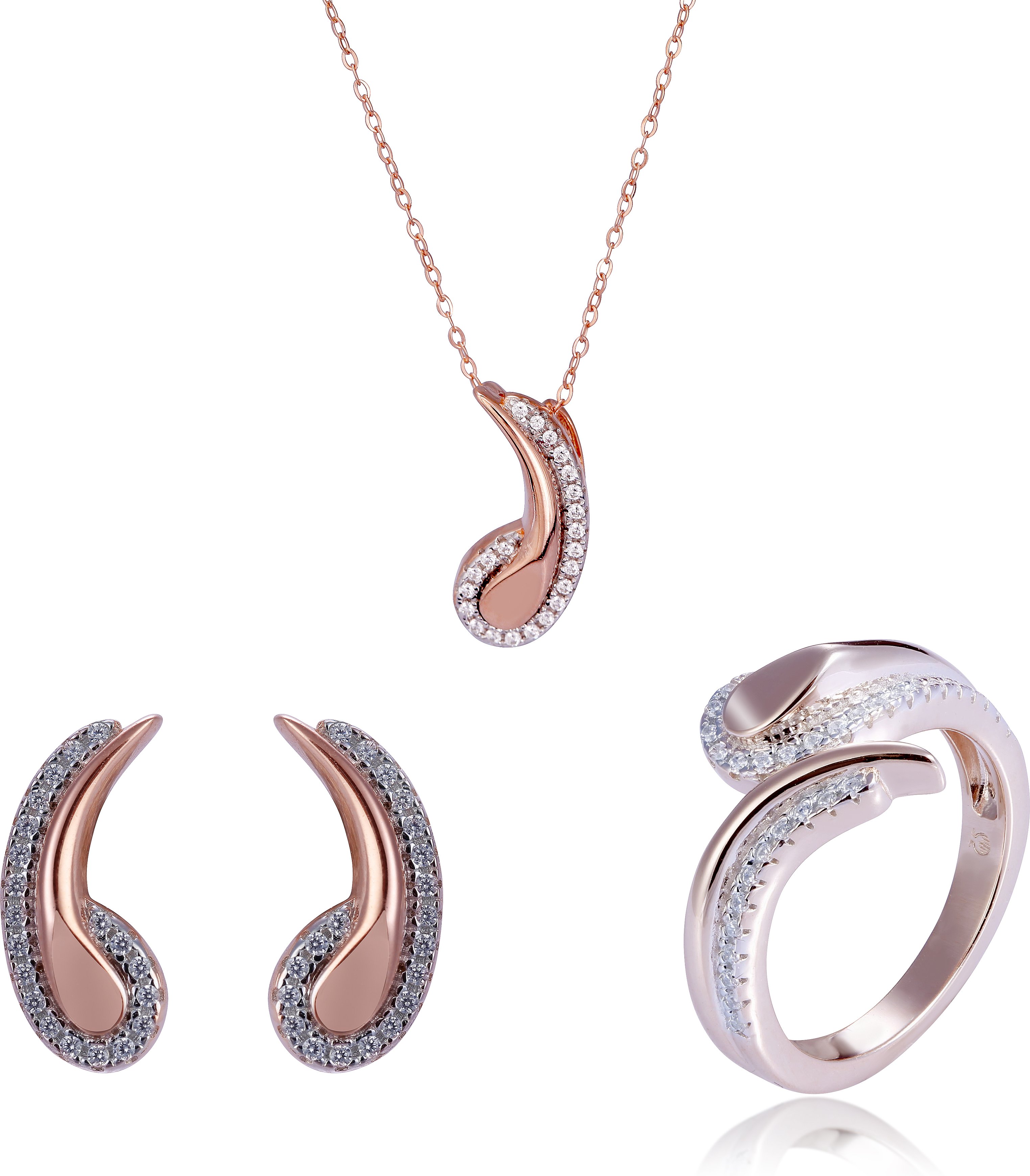 Orphelia 'Tilou' Damen-Set aus 925er Sterlingsilber: Halskette + Ohrringe + Ring - Rosé SET-7441