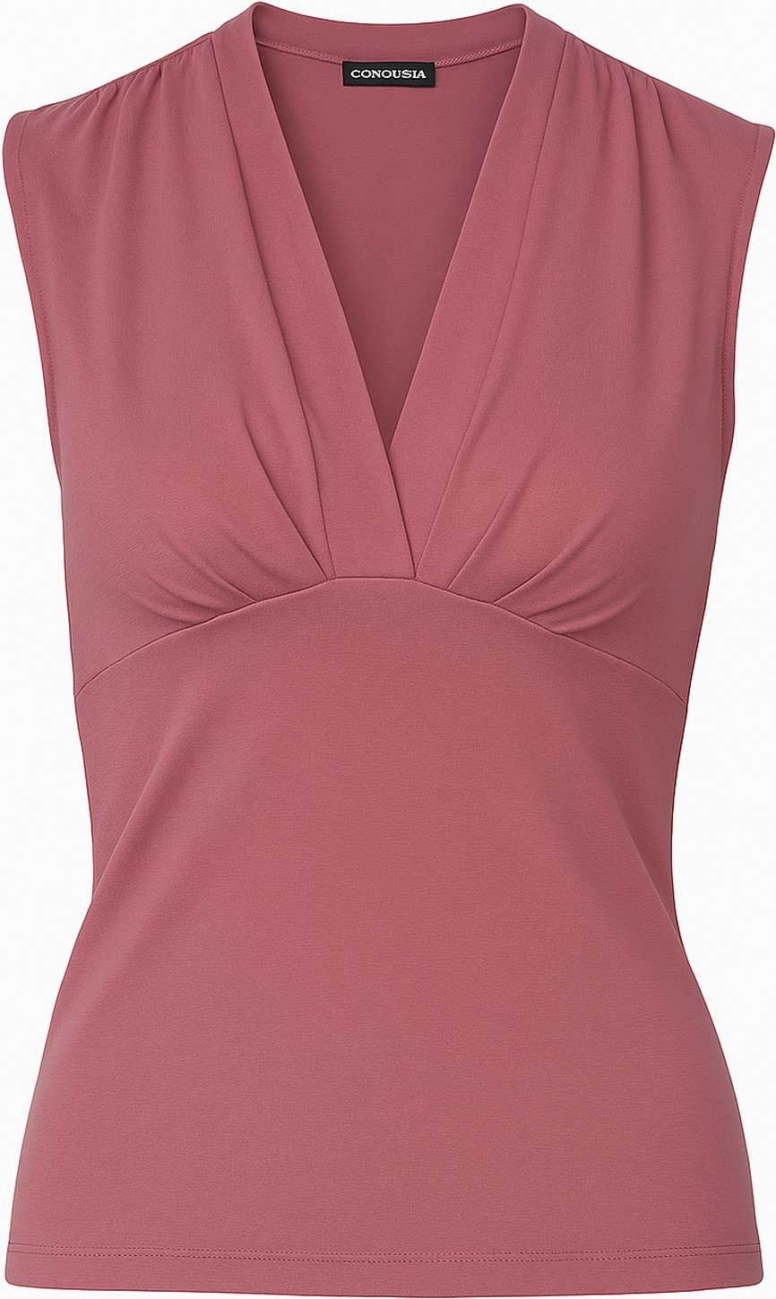 Thumbnail - Ärmelloses, figurbetontes Top mit V-Ausschnitt in Dusty Rose – Weicher Viskose-Mischstoff