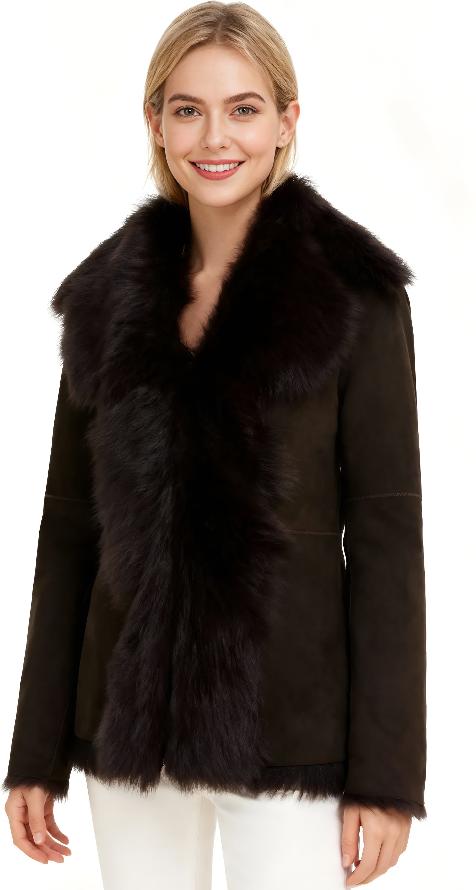 Damen Braune Toscana Merino Lammfell Wildlederjacke - Siena