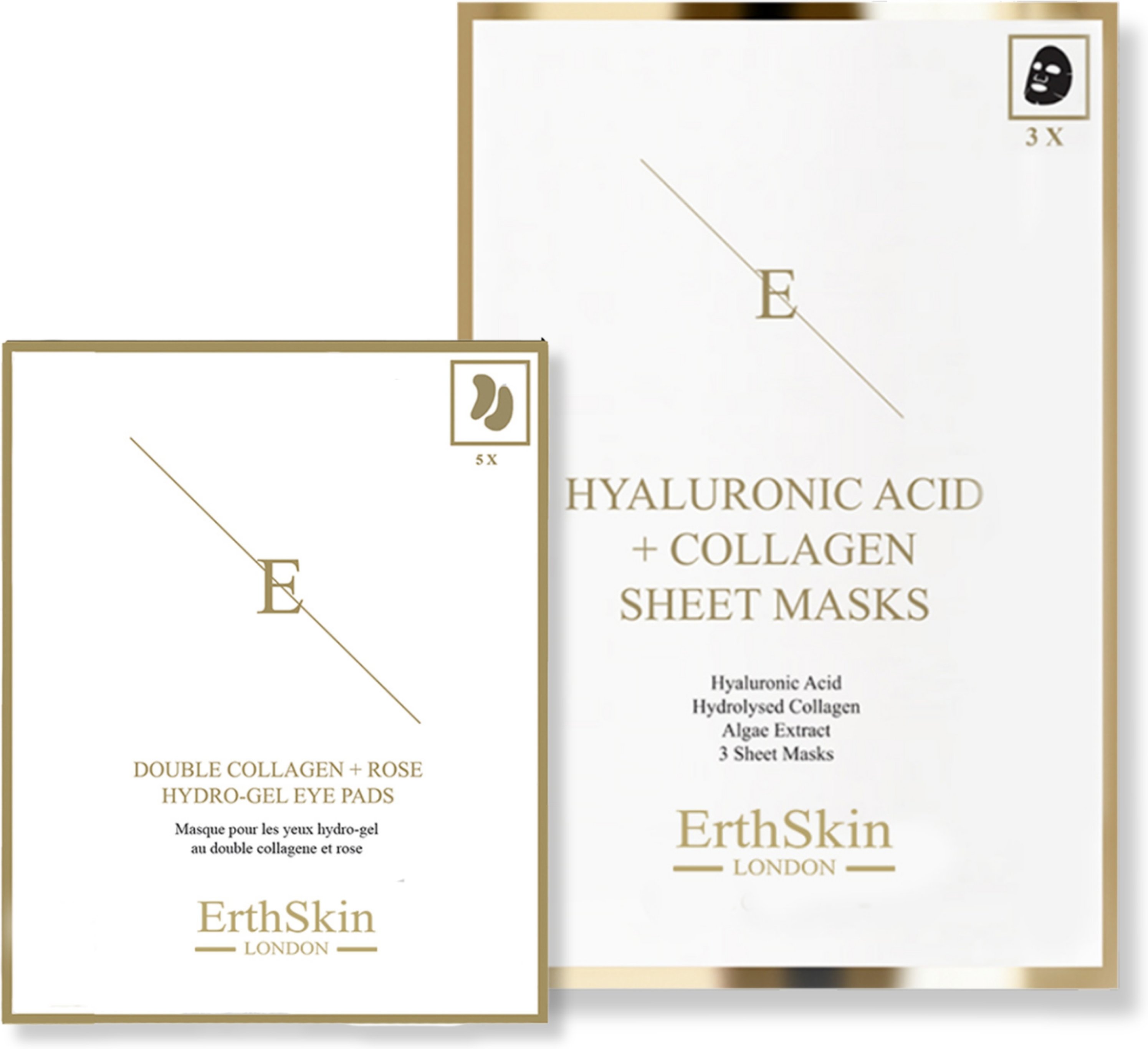 Hyaluronsäure & Kollagen Maske - 3 Blätter + Doppelkollagen + Rose Hydrogel Augenpads 5 X 2