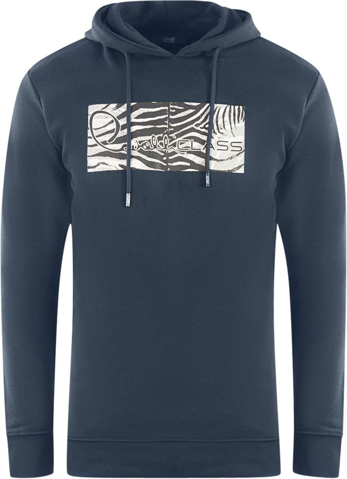 Cavalli Class Kapuzenpullover in Marineblau mit Zebramuster und Logo