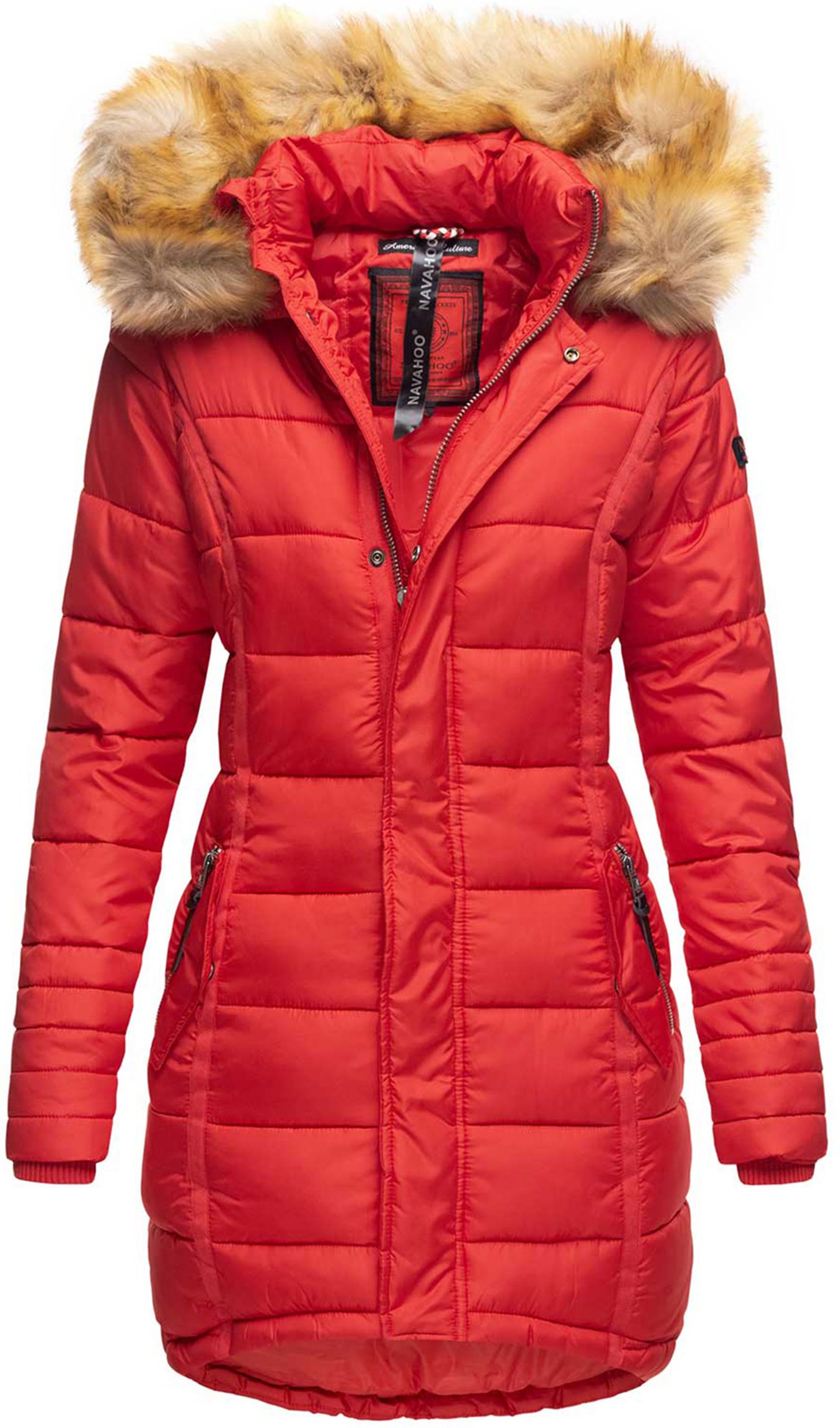 Navahoo Damen Winterjacke Papaya – Figurbetont, Warm & Mit Abnehmbarem Kunstfellkragen