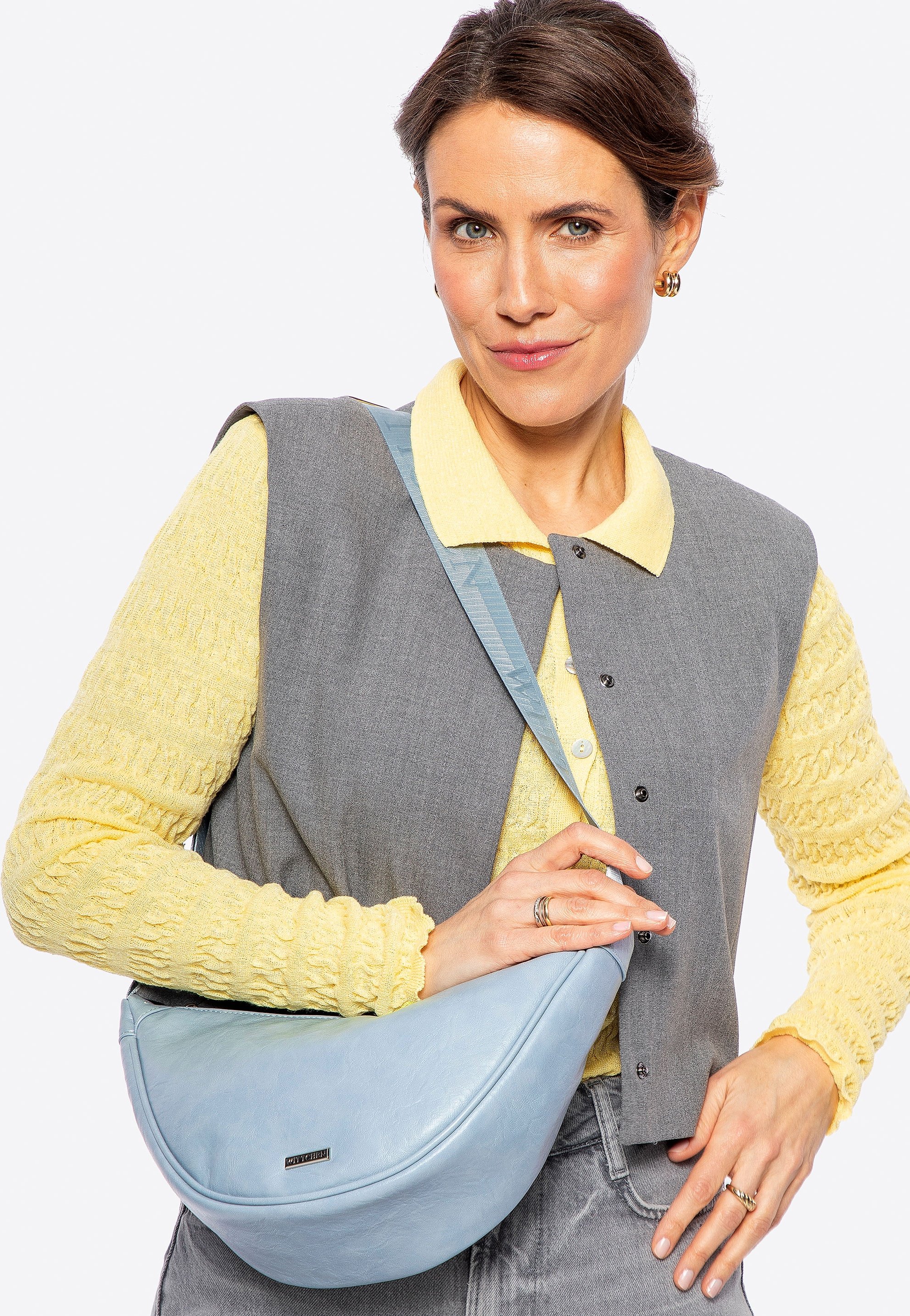 Wittchen Damen-Umhängetasche mit breitem Riemen, blau, Kunstleder