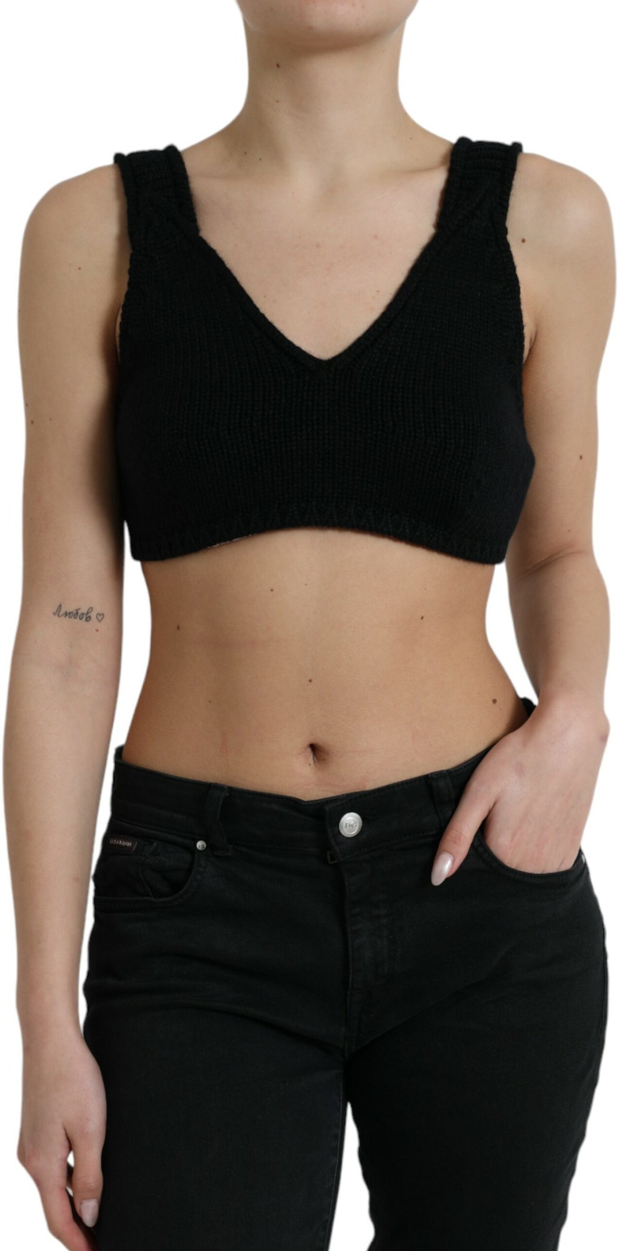 Strick-Crop-Top ohne Ärmel mit V-Ausschnitt