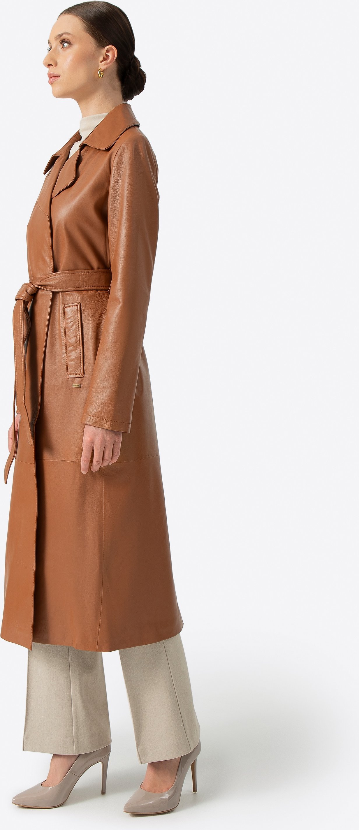 Wittchen Damen-Ledermantel mit Gürtel, Hellbraun, Naturleder