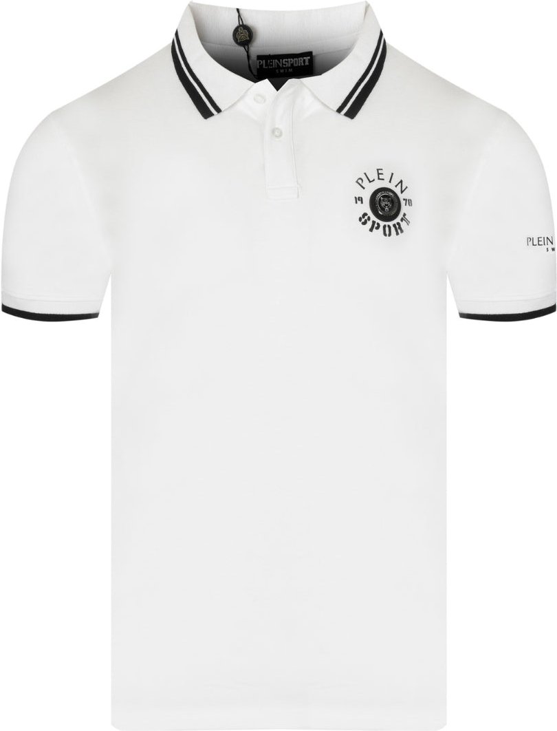Plein Sport Poloshirt Mit Zweifarbigem Kragen Und Tigerdesign Auf Dem Rücken, Weiß