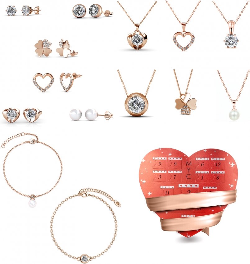Valentine's Day Herz Box - 14 Juwelen - Rose Gold und Kristall