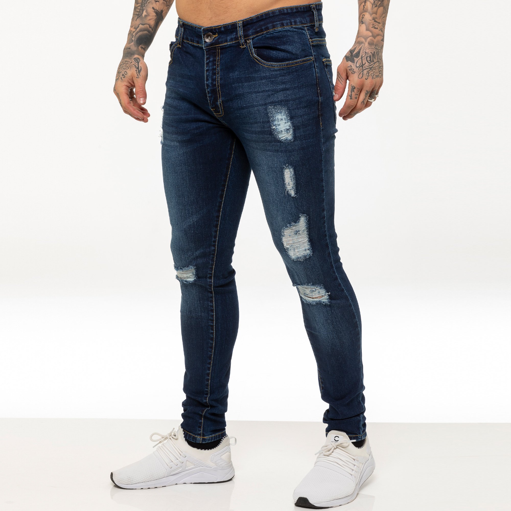 Enzo Herren Skinny Ripped Jeans