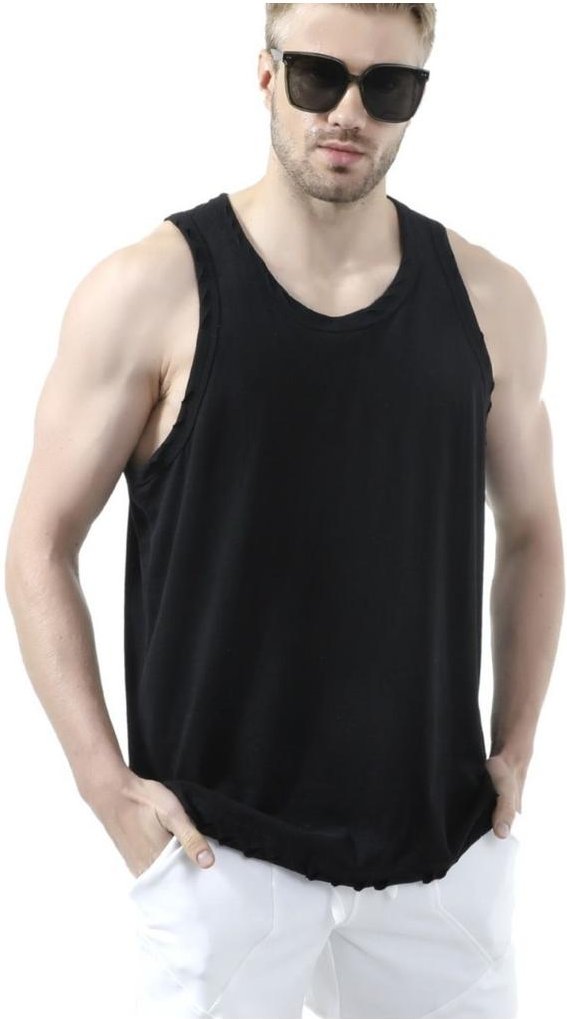 Thumbnail - Herren Plus Size Ausgefranster Saum Rundhals-Top